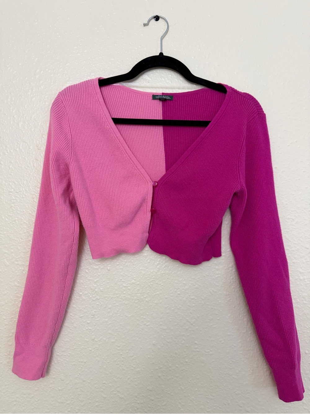 wild fable Two-Tone Pink Ribbed Cropped Cardigan